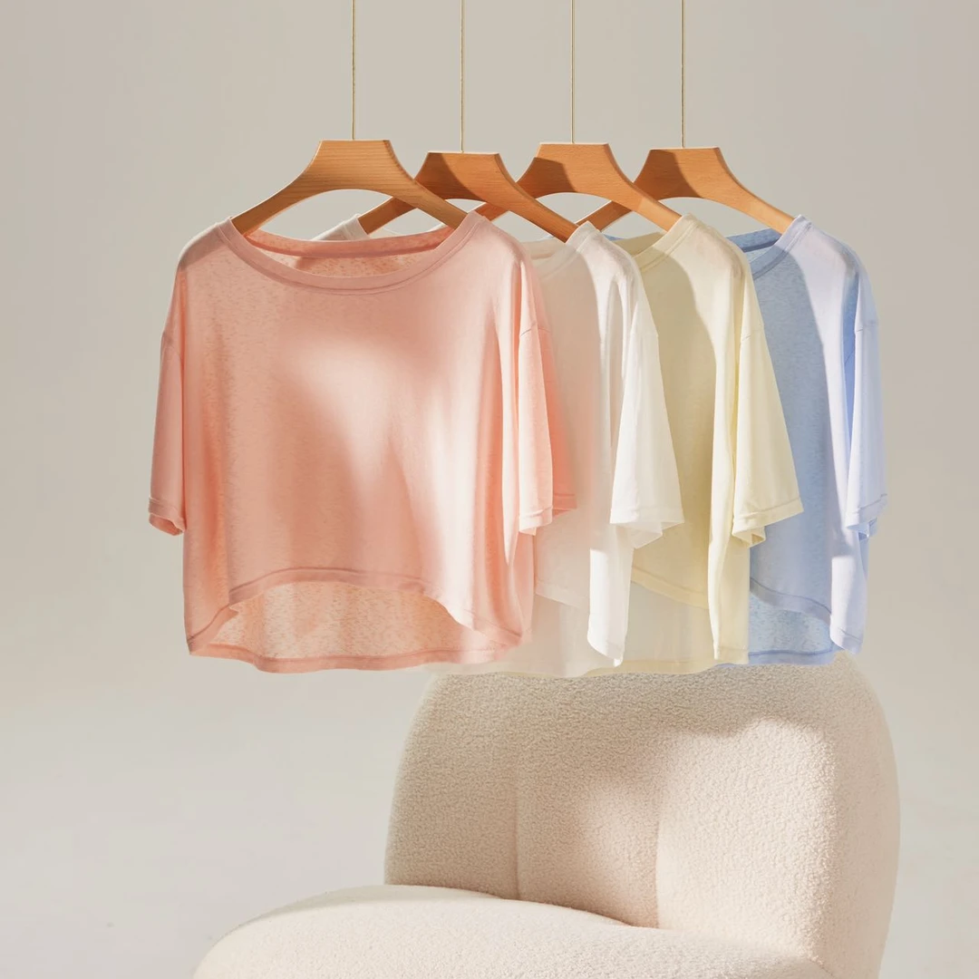 瑜伽运动罩衫夏季轻薄时尚透气小众设计感短款宽松T恤百搭上衣女