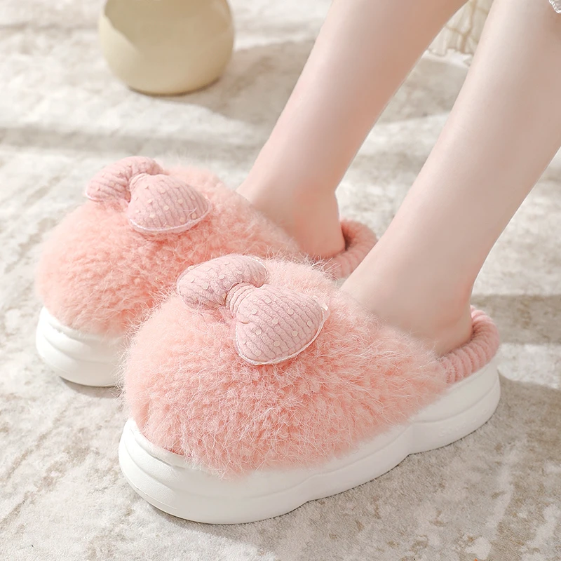 高跟棉拖鞋女厚底室内网红时尚可爱毛毛拖鞋冬季加绒保暖防滑轻便