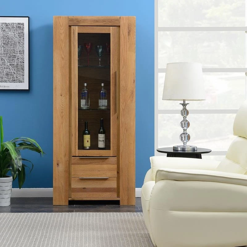 橡木经典实木陈列柜展示高柜餐边柜家用收纳柜储物柜80*42*180cm