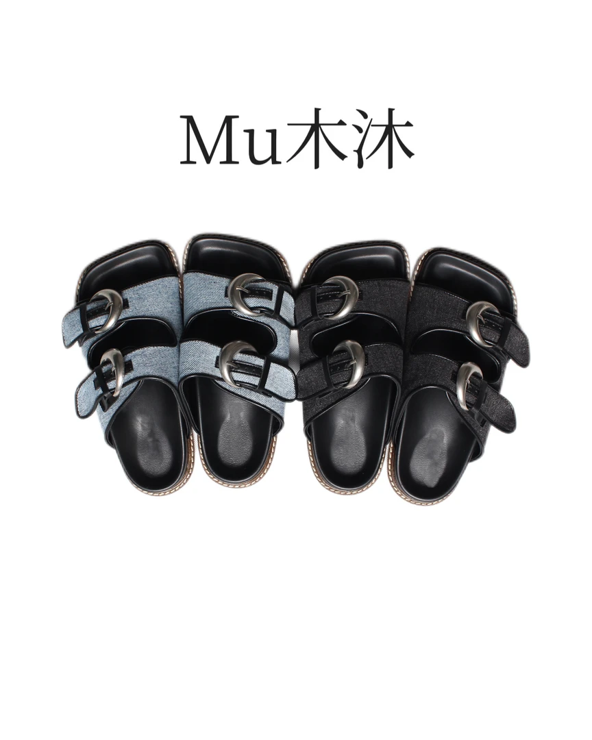 Mu木沐小号♠新品方头露趾一字扣拖鞋