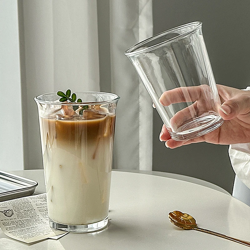 网红翻口咖啡杯冰霸杯玻璃杯透明冷饮杯家用果汁冰美式创意奶杯