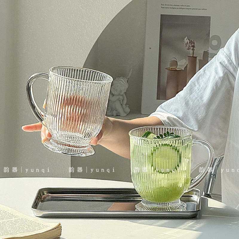 韵器 ins风果汁杯大容量带把玻璃杯咕噜杯气泡冷饮杯家用花茶杯