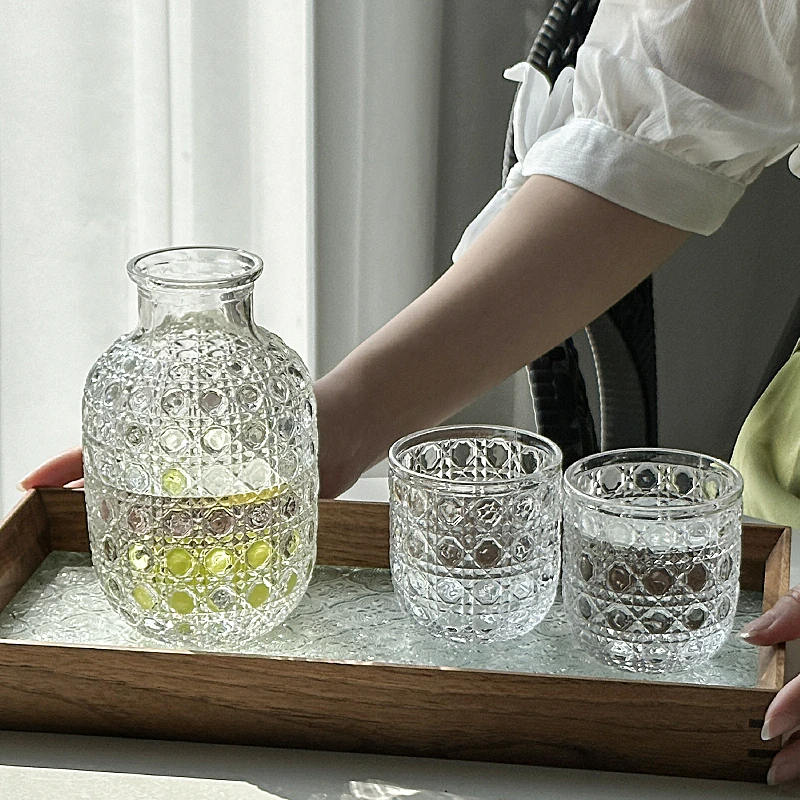 韵器玻璃宝石格纹凉水壶日式家用冷饮果汁冷水壶复古创意水杯