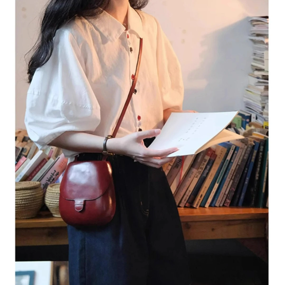 法式白色泡泡袖短袖polo领衬衫女气质宽松设计感小众半袖衬衣上衣