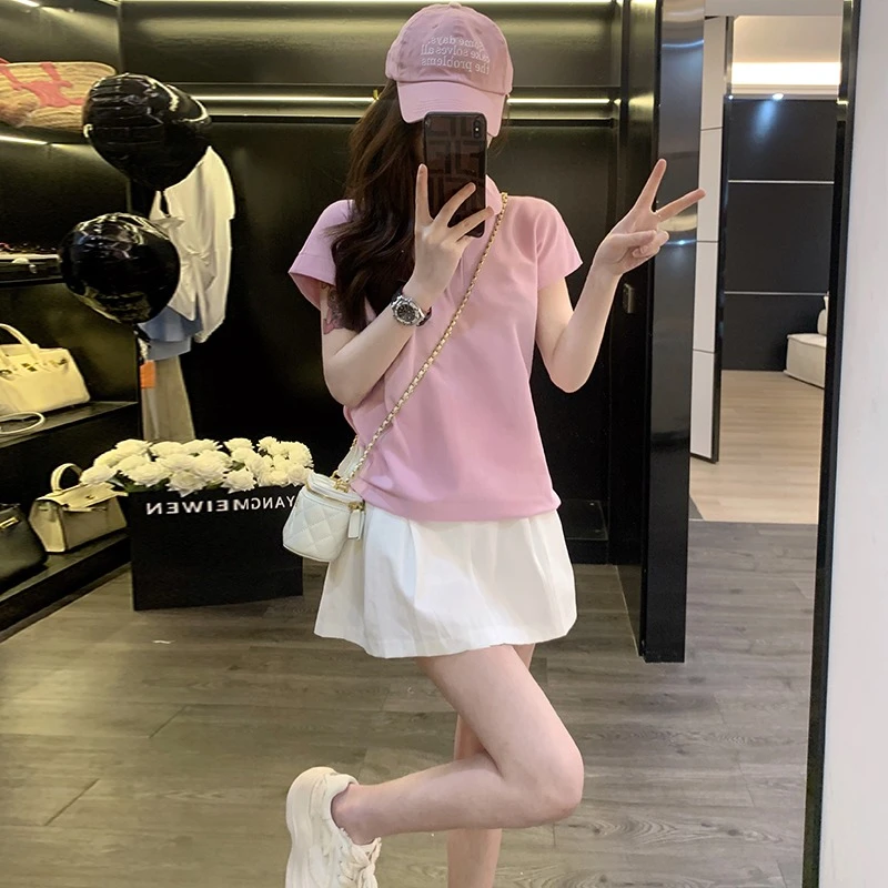 夏季穿搭2025新款短袖休闲运动服套装女神范气质网红小短裙子两件