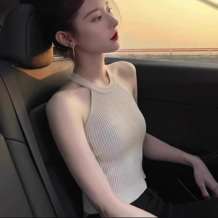 法式挂脖工字针织吊带女春秋内搭挖肩上衣甜辣小背心修身无袖外穿