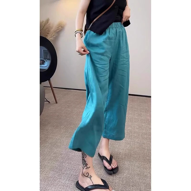 2025夏季今年流行直筒凉凉裤梨型身材高腰蓝色薄款休闲九分裤子女