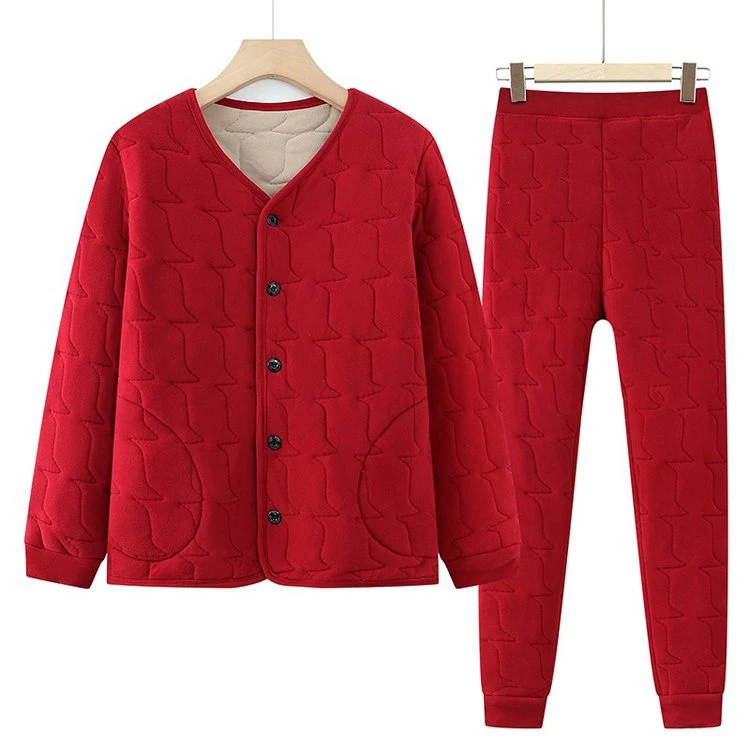 保暖衣女中老年人秋冬加绒加厚打底衫老人保暖内衣套装冬季妈妈装