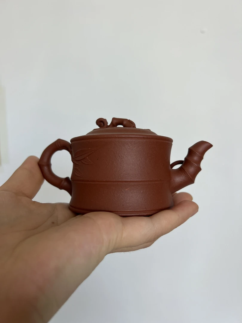 半手精工制作紫砂壶大红泥竹段壶