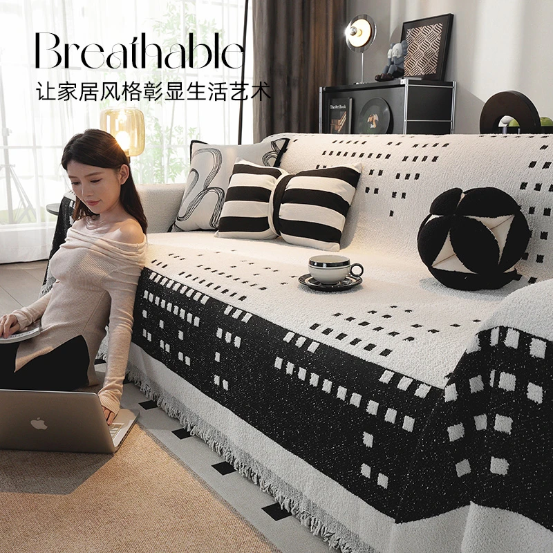 高级感毛绒沙发巾秋冬新款万能全包套罩一片式防猫抓坐垫盖布巾毯