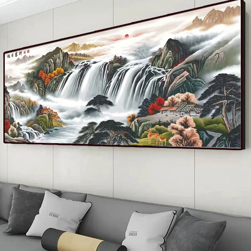 旭日东升十字绣2023新款山水风景山水画适合客厅书房办公室山水