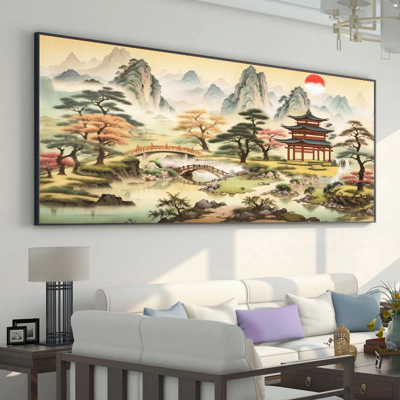 亭台楼阁十字绣2024新款中式线绣客厅山水装饰画风景手工自己绣