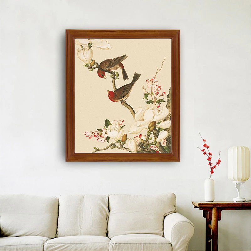 【花鸟图一海棠玉兰花】郎世宁仙萼长春图十字绣线绣宫廷名画