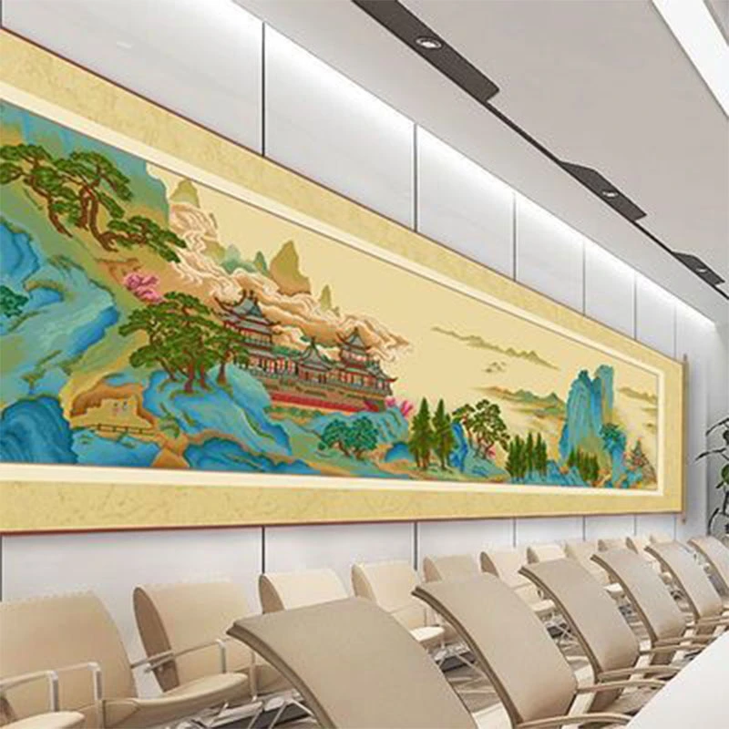 苓岩绮阁十字绣2023新款线绣高端大气客厅名画风景大幅手工十字绣