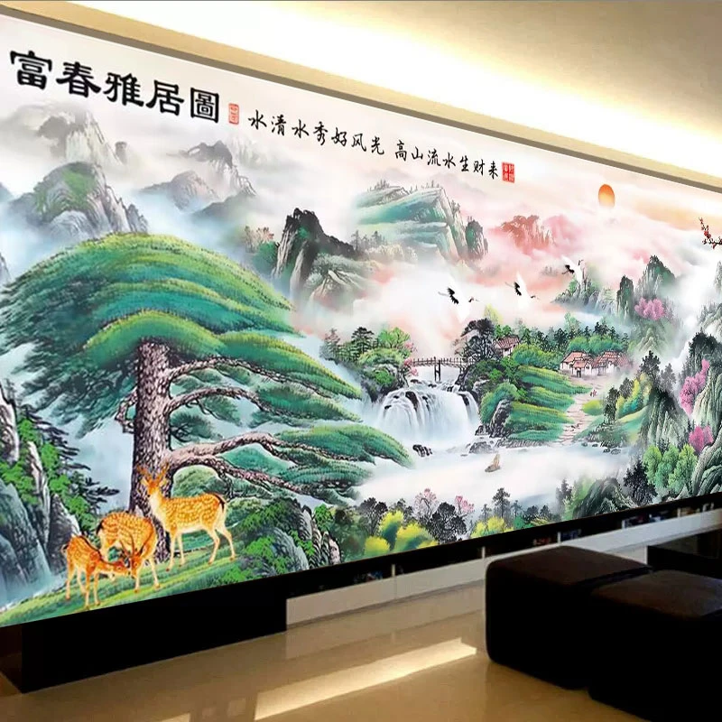 富春雅居图十字绣线绣2023新款客厅新款手工自己绣大幅全绣