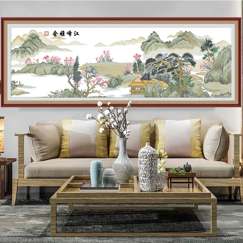江峰雅舍十字绣2023新款线绣中国风古典山水风景画大幅客厅满绣