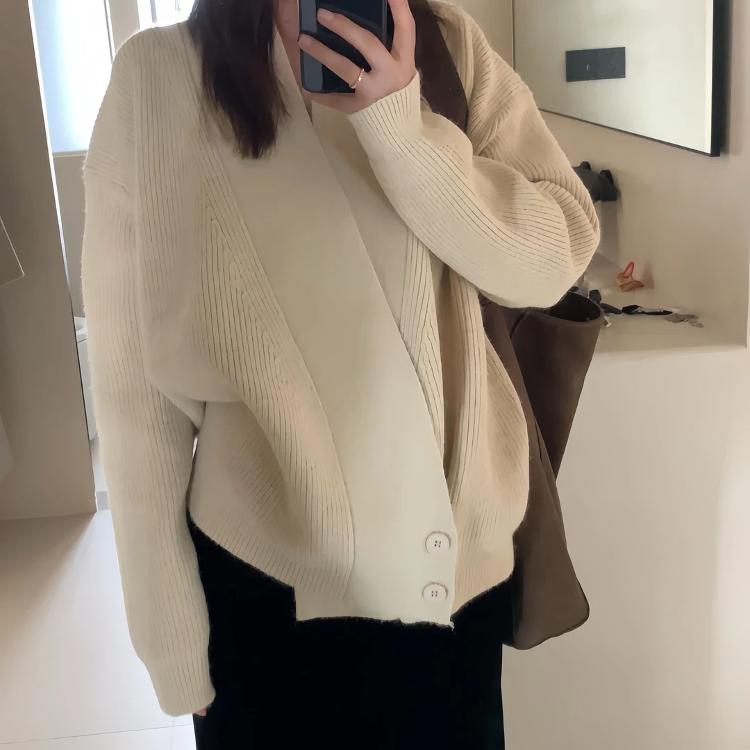 LA小众设计款 慵懒 斜襟 廓形毛衣 外套26689