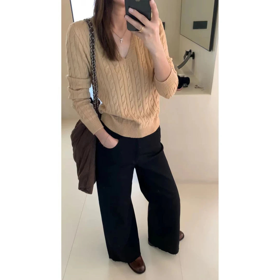 LA 麻花 V领套头毛衣 26683