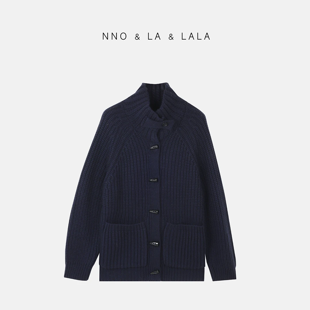 LA 慵懒风 重磅 粗棒针 牛角扣毛衣外套 26703