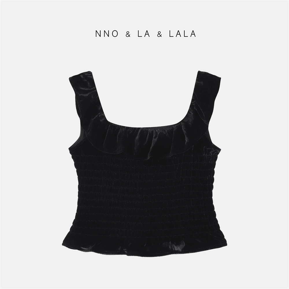 LA 小飞袖 方领丝绒 吊带上衣 26349