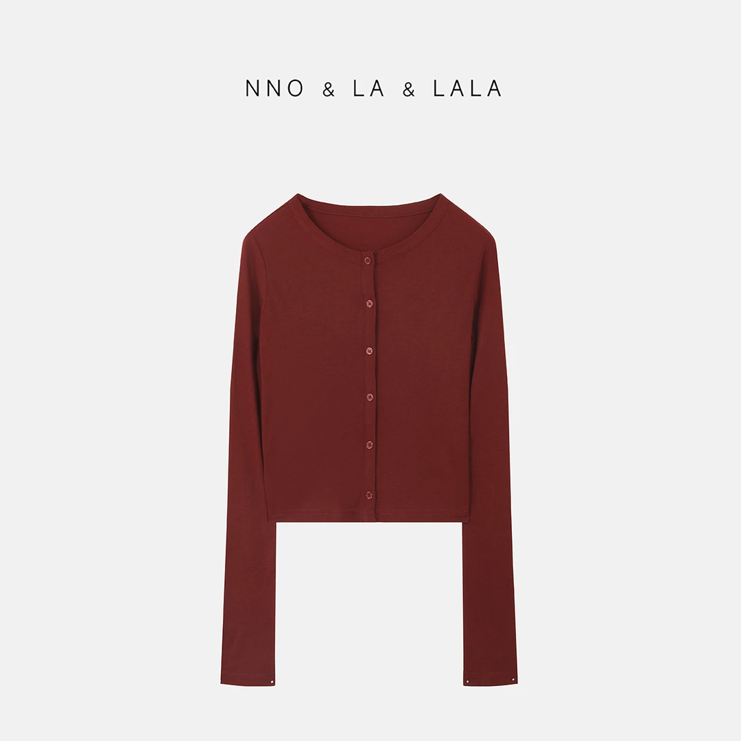 LA  敲软糯 简约 红色开衫 上衣 26343