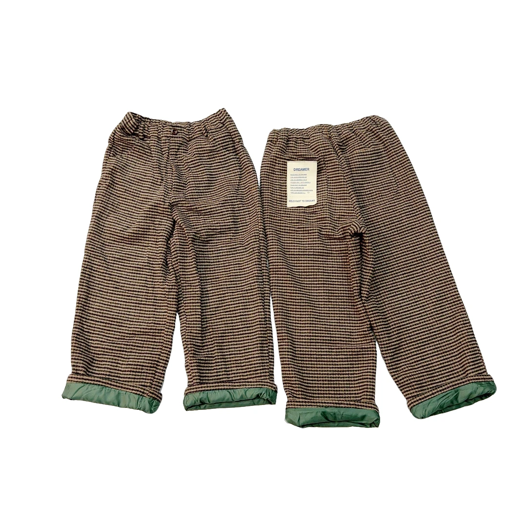 民族风森系秋冬新品抽绳腰格子拼接九分百搭毛呢阔腿裤