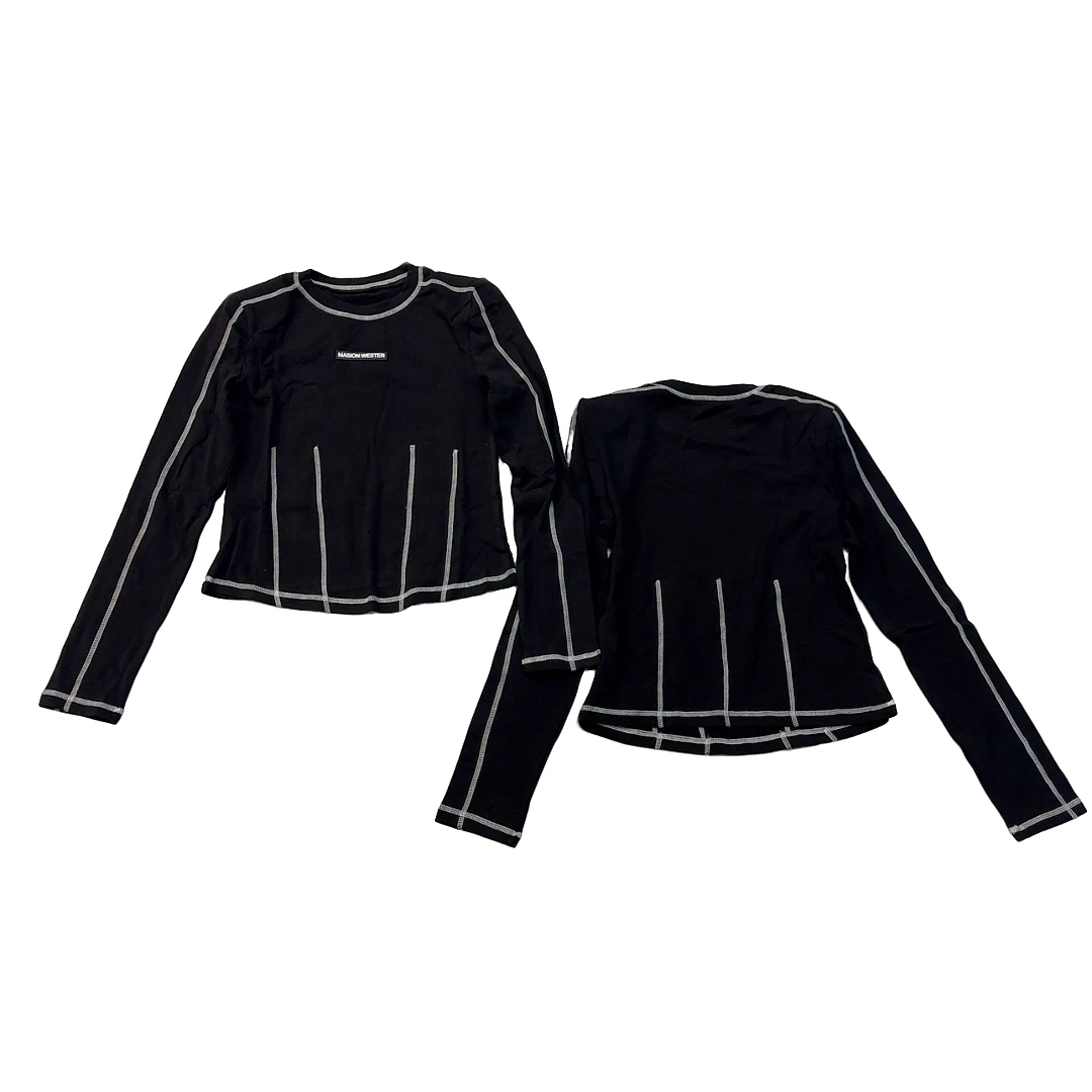 2024秋冬竖条修身长袖打底衫洋气百搭欧洲站新品