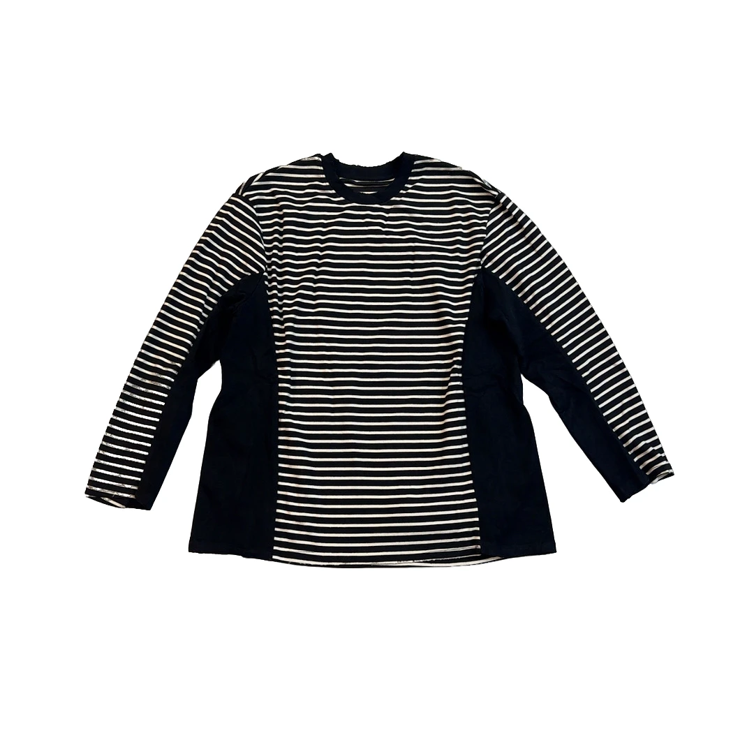 欧货高克重撞色条纹长袖T恤春季新款宽松休闲中长款打条纹大版T