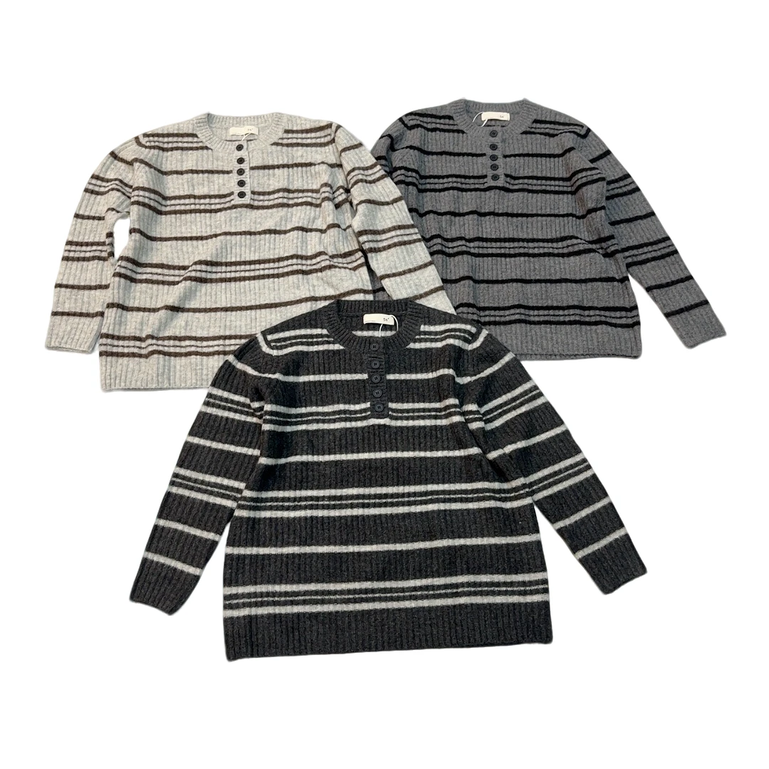 冬新条纹圆领宽松休闲遮肉打底针织毛衣洋气仙女秋冬时尚高端毛衣