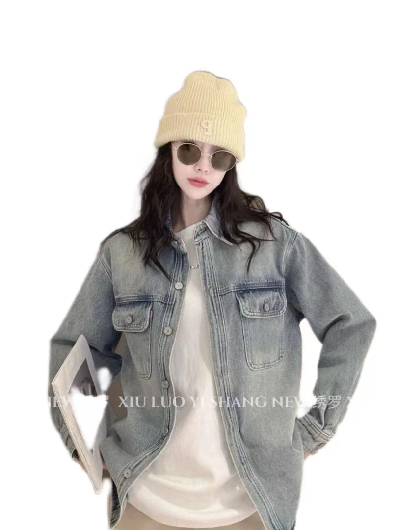 绣罗衣尚琇衣之艺2025春装新款时尚个性做旧款衬衫牛仔短外套