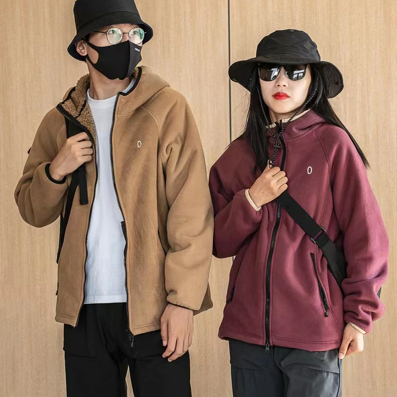 外贸订单素家 秋冬情侣款男女摇粒绒保暖连帽休闲夹克外套