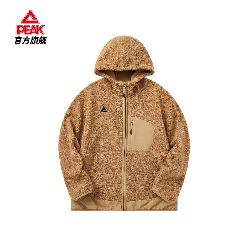 匹克羊羔绒外套男女款2024秋冬新款户外保暖开胸单衣连帽休闲上衣