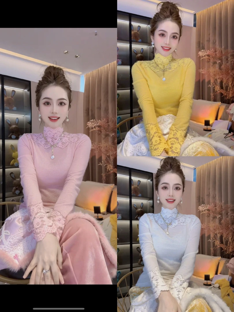 SS.studio/双双“花瓣朵朵开”冬款重工水溶溶蕾丝花边弹力百搭内搭