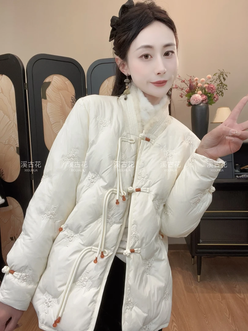 【寻冬意】新中式羽绒服外套女新中式保暖冬季中长款刺绣
