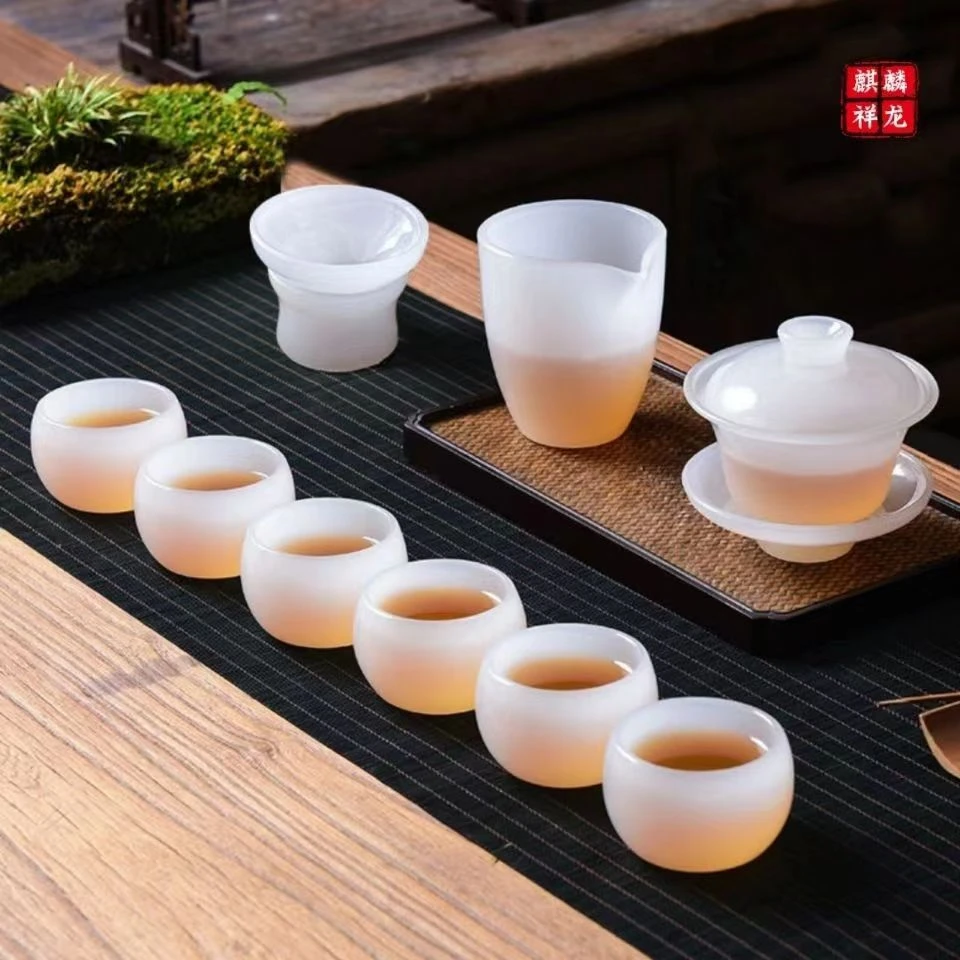 高档高端琉璃茶具套装水杯全套防烫手玉瓷白瓷茶杯茶壶整套盒装
