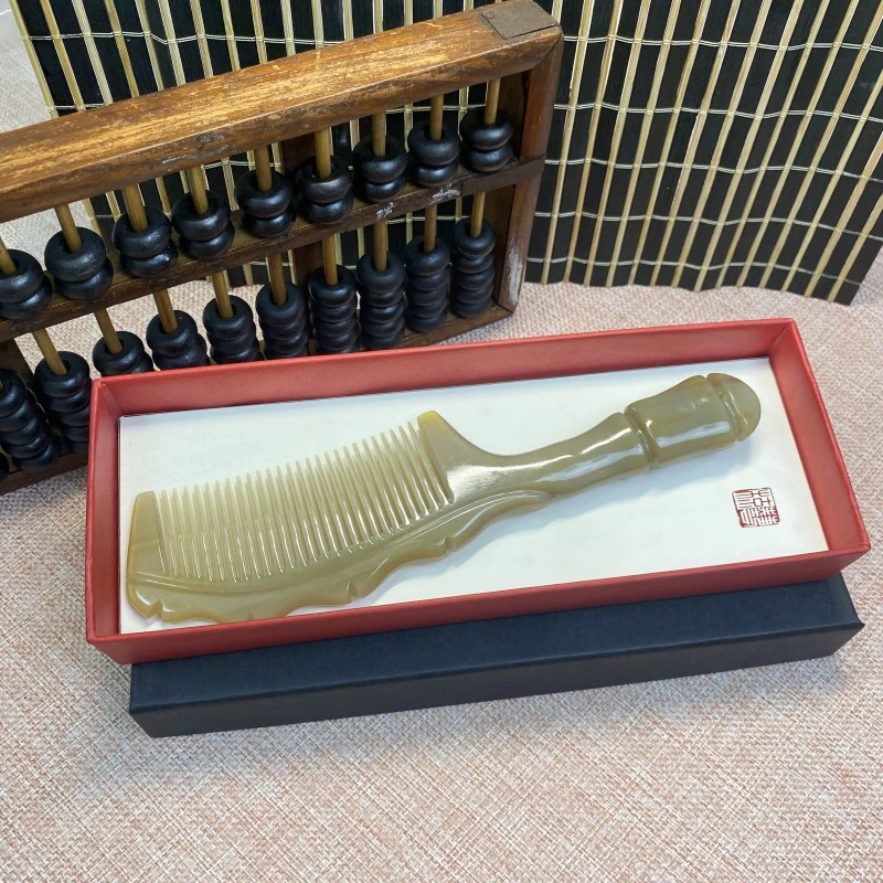 精品雕刻竹节大号21cm加厚牛角防静电经络梳送礼佳节节高升礼盒装