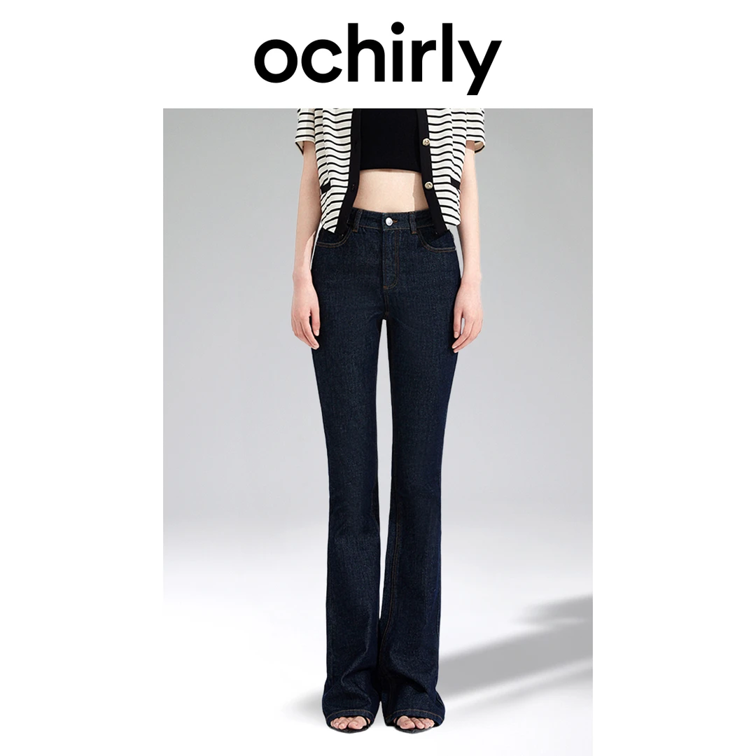 ochirly【土耳其牛仔】欧时力微喇高腰牛仔裤女秋装显瘦复古