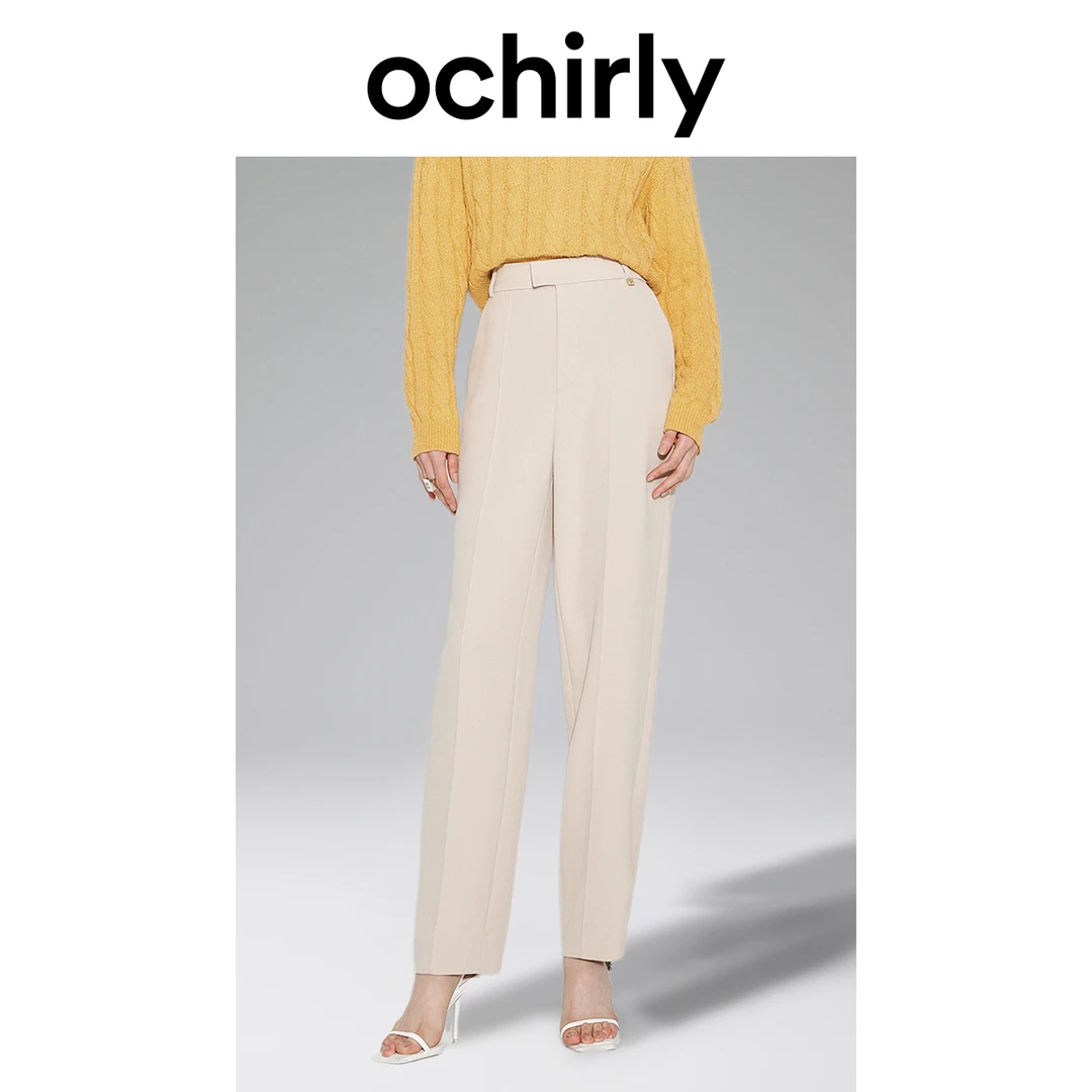 ochirly欧时力 仿醋酸西装长裤女 秋装烟管裤通勤休闲