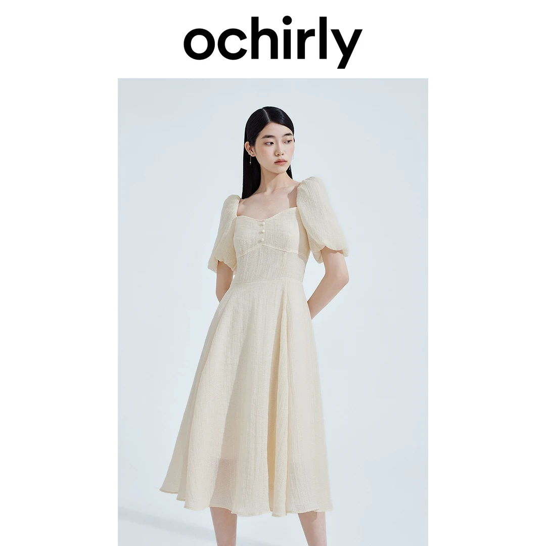 ochirly欧时力 泡泡袖连衣裙夏装显瘦度假礼服法式宫廷风