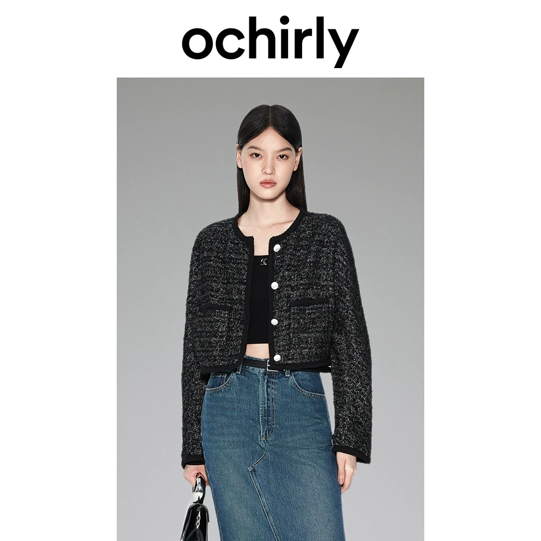 ochirly/欧时力 混编纱小香风外套女2023新款秋装法式轻奢短款