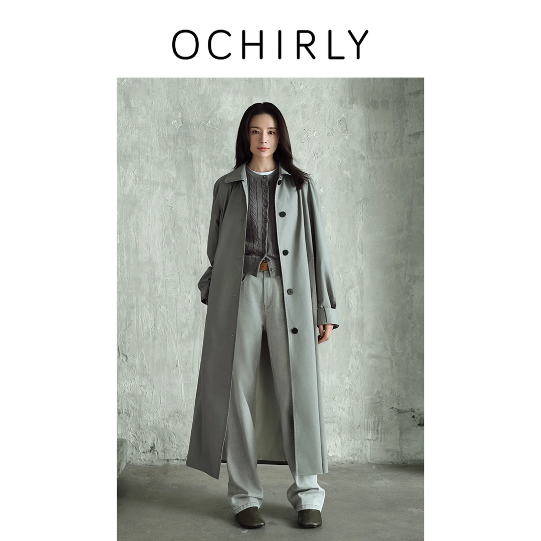 吴千语同款OCHIRLY欧时力长绒棉廓形风衣外套24秋新款大衣松弛感