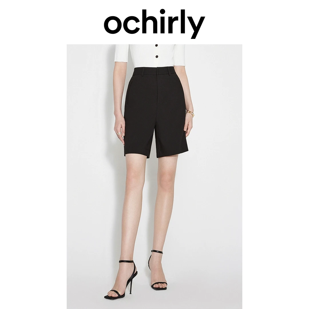 ochirly/欧时力 百慕大短裤高腰中裤女夏装后绑绳宽松显瘦休闲
