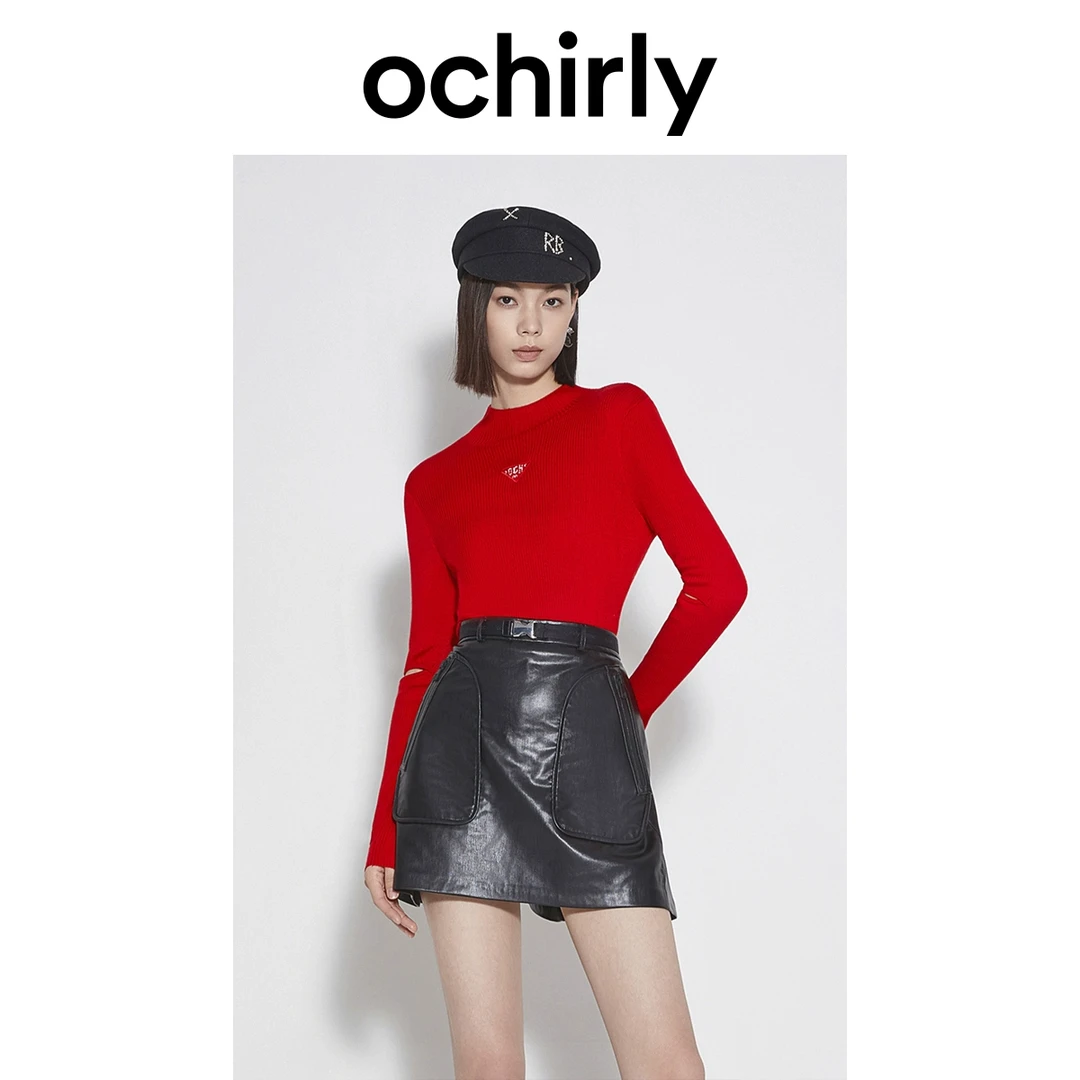 ochirly欧时力 莱赛尔羊毛半高领毛衣女 春装修身打底衫