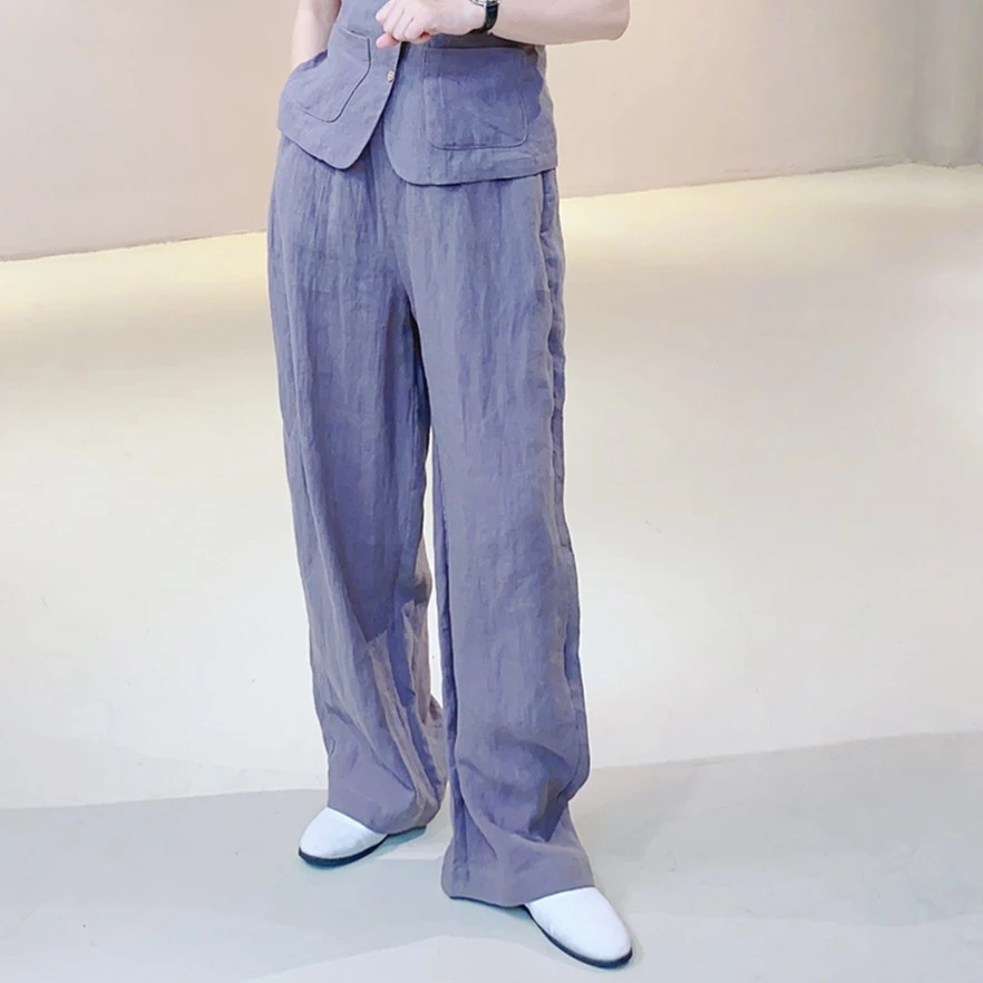 ICEEL原创设计女装亚麻阔腿裤高端文艺透气宽松显瘦休闲高档裤子