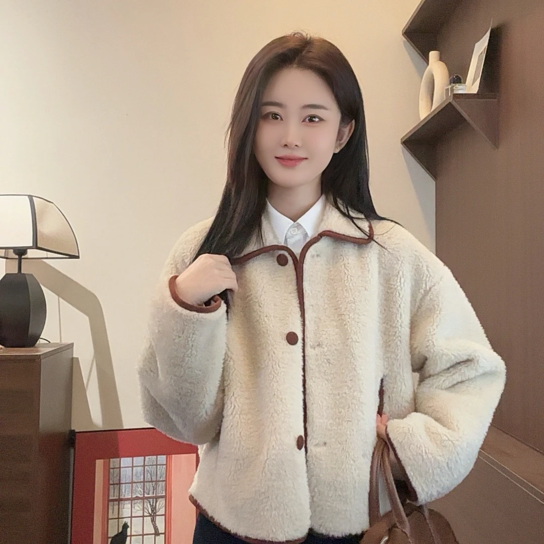 【Niche Young】荔枝 皮毛一体韩版秋冬休闲百搭设计款外套Y5372