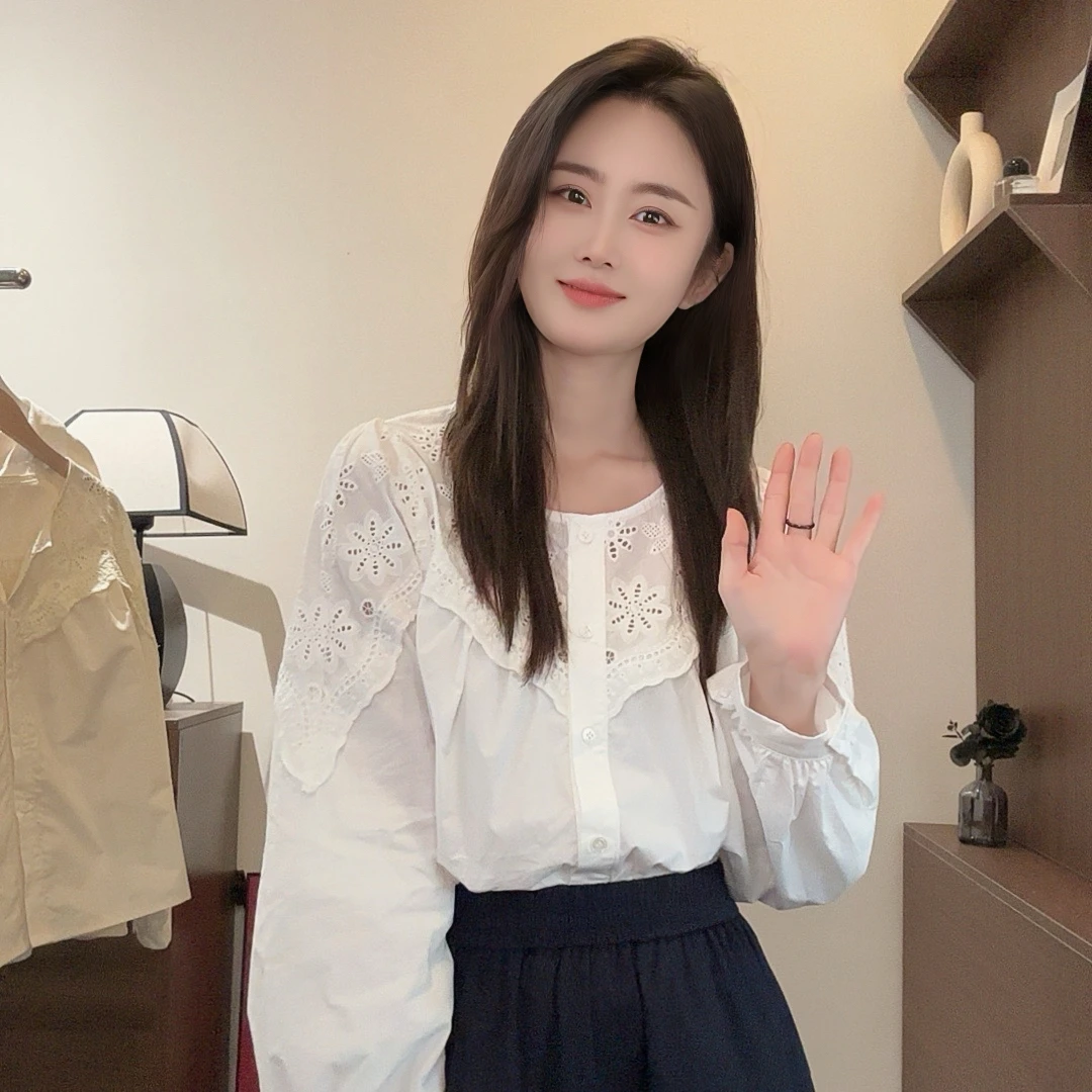 【Niche Young】糯米 气质长袖时尚法式小众甜美设计感衬衫QD10538
