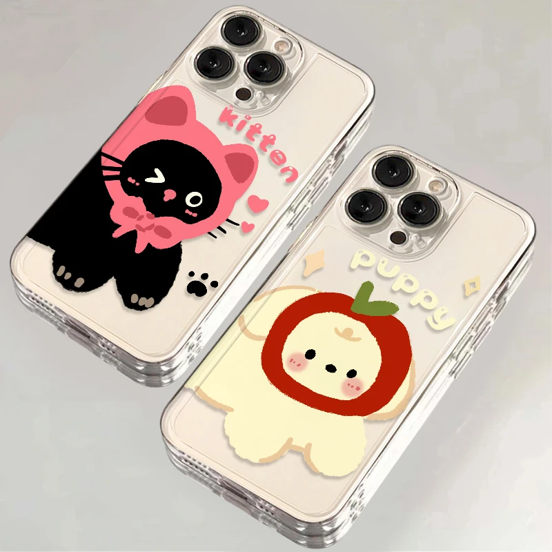 卡通猫咪小狗适用苹果15手机壳iPhone14/13情侣华为vivo小米oppo
