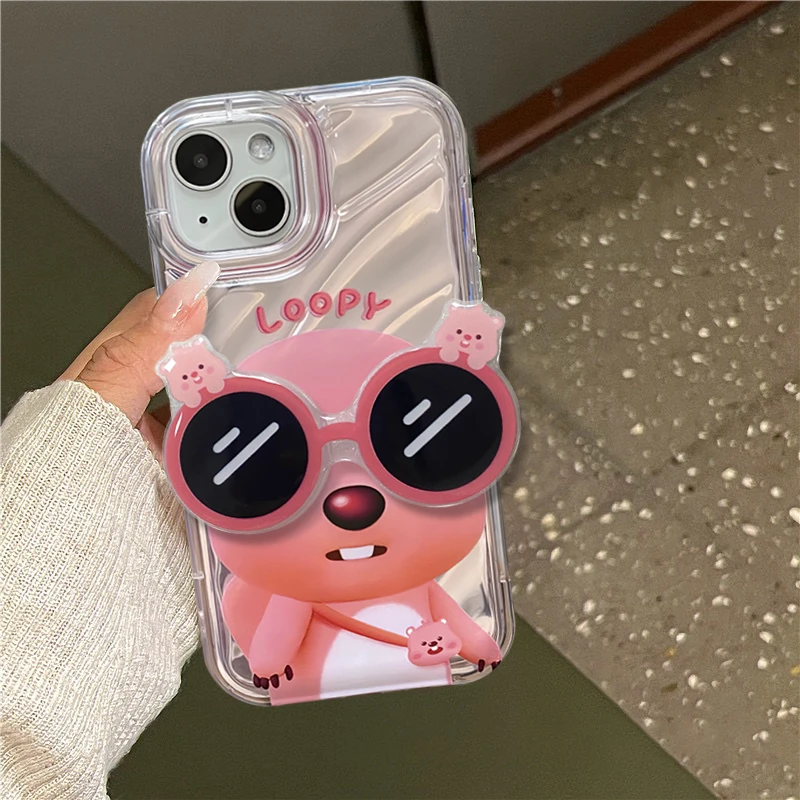 墨镜粉海狸loopy苹果14promax手机壳iPhone13/12卡通11可爱xr软8p