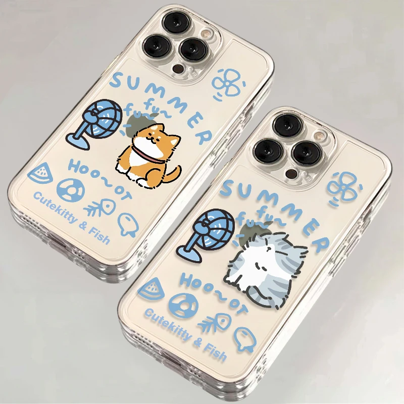 夏日猫咪日常iPhone15/14手机壳苹果13情侣12/11华为OPPO小米VIVO