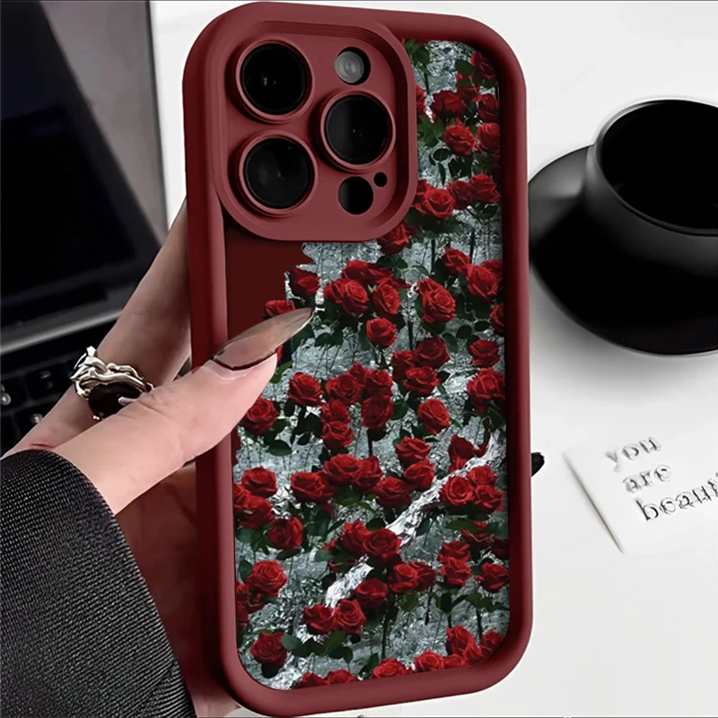 冰川红玫瑰iPhone15/14手机壳13复古12/11女苹果OPPO华为VIVO小米